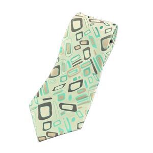 E.J. Samuel Green and Tan Geometric Microfiber Tie